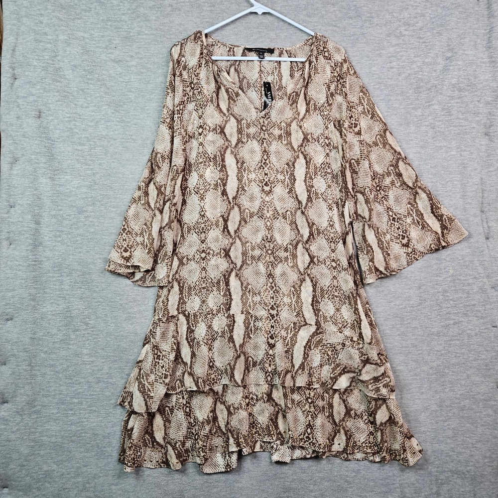 White House Black Market 3Q Studded Ruffle Dress Python Scales Oat Size L NWT